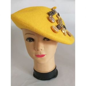 French-style Yellow Multi-button Beret discountshub