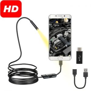 7mm Endoscope Camera Flexible IP67 Waterproof 6 Adjustable LEDs Inspection Borescope Camera Micro USB OTG Type C for Android PC