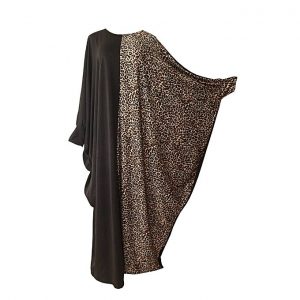 Venturanna Black And Leopard Print Abaya discountshub