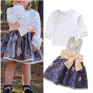 Girls 2Pcs Print Strap Dress Sets For 1-7Y discountshub