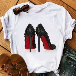 Newest watercolor high heels shoes print vogue t shirt femme funny t shirt women 90s hip hop punk shirt hipster streetwear discountshub