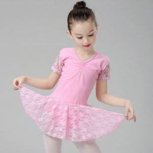 Lace Patch Girls Short Sleeve Ballet Dress For 2-11 Years discountshub