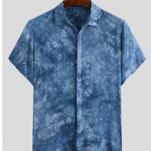 Mens Tie Dye Soft Breathable Ethnic Loose Short Sleeve Shirt discountshub