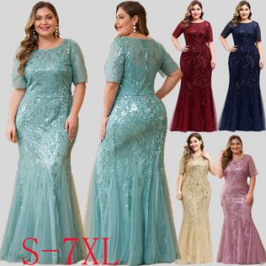 Mermaid Evening Dresses Plus Size Ever Pretty Sequined Short Sleeve O-Neck Sexy Formal Dresses Evening Party Gowns Lange Jurken discountshub