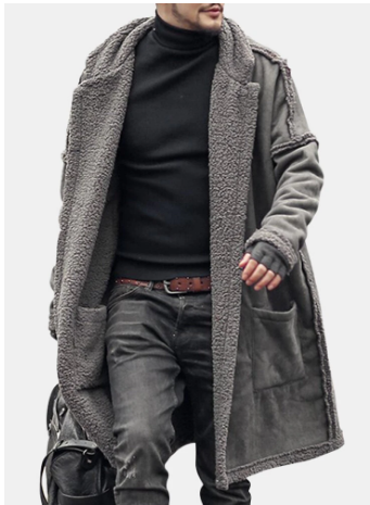 Plus size mid length double side wearable sale thicken fur warm wool blend coat for men