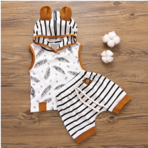 Striped Hooded Baby Clothing Set For 0-2Years discountshub