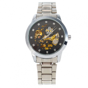 WEIGUAN Casual Leather Stainless Steel Rhinestone Mechanical Automatic Skeleton Watch discountshub