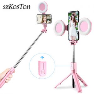 Wireless Bluetooth Selfie Stick with Led Ring Light Foldable Tripod Monopod For iPhone Xiaomi Huawei Samsung Android Live Tripod discountshub