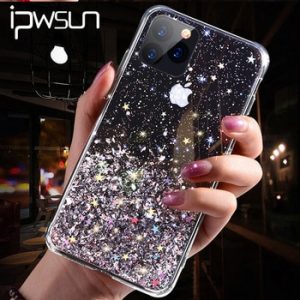 iPWSOO Glitter Foil Powder Case For iPhone 11 Pro XS Max XR X Bling Phone Case For iPhone 11 8 7 6 6s Plus Soft TPU Clear Cover discountshub