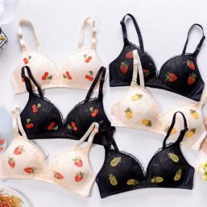 Hot Sale Women Underwear Set Wireless Ultra-thin Fruit Flowers Embroidery Bra Set Sexy Lace Romantic Lingerie Push Up Bras discountshub