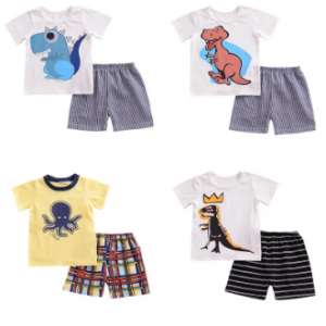 2Pcs Cartoon Print Boys Clothing Set Toddlers Kids Cotton T-shirt + Shorts For 1Y-9Y discountshub