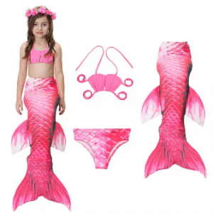 3Pcs Mermaid Tail Swimmable Bikini Bathing Suit Children Swimwear For Girls 4Y-13Y discountshub