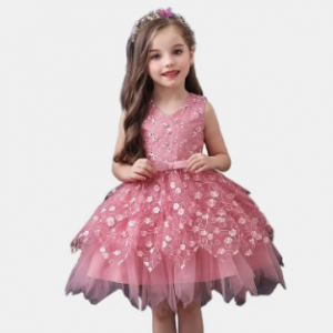 Girl's Tulle Layed Embroidery Flower Princess Formal Wedding Birthday Dress For 1-7Y discountshub