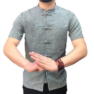 Incerun Vintage Mens Stand Collar Short Sleeve Shirt - Grey discountshub