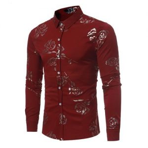 Luxury Slim Fit Men Shirt Male Long Sleeve Shirts - Red discountshub