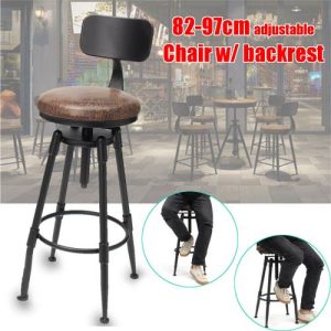 Retro Industrial Bar Stool Cafe Counter Chair Backrest Leather Seat Adjustable discountshub