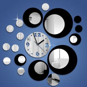 Silver Circle 3D Crystal Mirror Wall Clock Wall Sticker discountshub