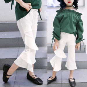 Stylish Girl Kids Solid Color Patchwork Flare Pants For 4Y-15Y discountshub