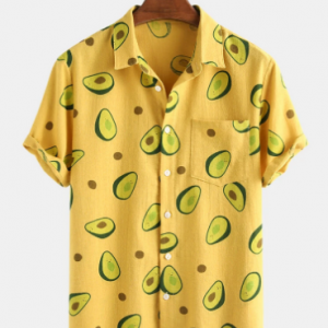 100% Cotton Funny Avocado Printed Short Sleeve Shirt discountshub