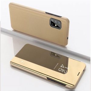 For Samsung Galaxy A21S Plated Mirror Horizontal Flip Leather Case(Gold) discountshub