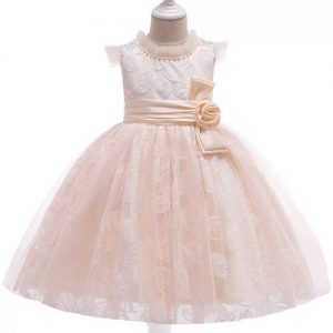 Girl's Beaded Satin Band Party Ball Dress - Champagne Gold discountshub