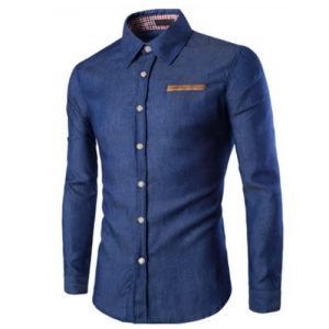 Men's Long Sleeve Denim Shirt discountshub