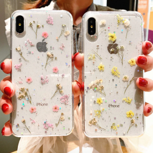 Real Dry Flower Glitter Clear Case For iPhone 8 7 Plus 6 6s Epoxy Star Transparent Case For iPhone X XR 11 Pro XS MAX Soft Cover discountshub