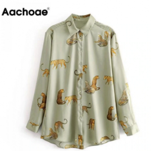 Aachoae Leopard Stylish Shirt Women Turn Down Collar Office Fashion Female Blouse Long Sleeve Plus Size Lady Tops Blusa Feminina discountshub