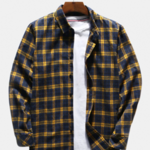 Men Cotton Plaid Turn Down Collar Casual Long Sleeve Shirts discountshub