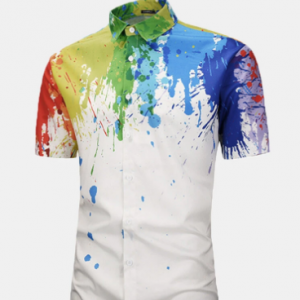 Mens 3D Colorful Abstract Splash-Paint Graffiti Doodle Printed Short Sleeve Shirt discountshub