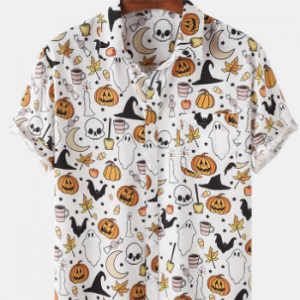 Mens Halloween Pumpkin Cartoon Funny Party Short Sleeve Shirts discountshub