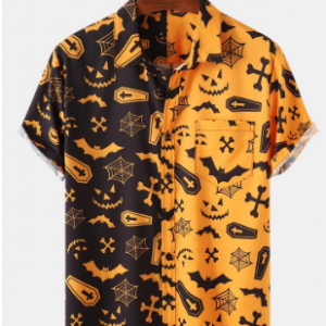 Mens Halloween Pumpkin Patchwork Party Funny Shirt discountshub