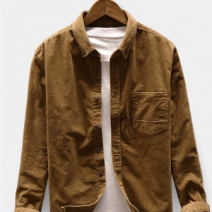 Men Casual Corduroy Loose Long Sleeve Shirt Turndown Collar Jacket Shirts discountshub