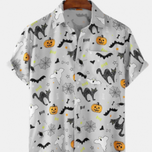 Mens Funny Halloween Pumpkin Print Holiday Short Sleeve Shirts discountshub