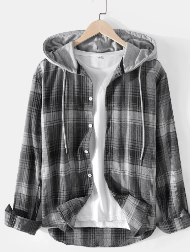 Mens Plaid Button Up Casual Long Sleeve Drawstring Hooded Shirts ...