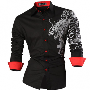 Sportrendy Men's Shirt Dress Casual Long Sleeve Slim Fit Fashion Dragon Stylish JZS041 discountshub