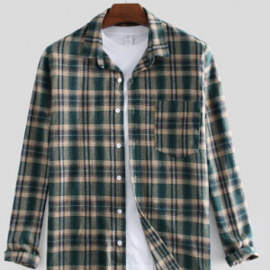 Mens 100% Cotton Casual Plaid Long Sleeve Check Shirt discountshub