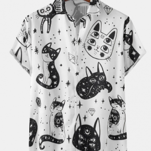 Mens Funny Abstract Cat Pattern Print Short Sleeve Light Shirts discountshub