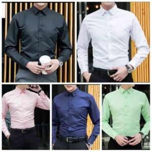 Fashion Front Five Pieces Quality Men's Long Sleeve Shirts-Black, White, Pink, Navy Blue And Lemon Green discountshub