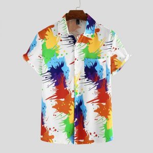 Incerun Men's Casual Color Print Short Sleeve Shirt discountshub