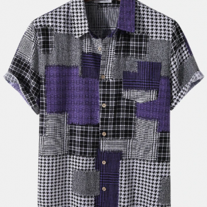 Mens Plaid & Houndstooth Print Street 100% Cotton Short Sleeve Shirts discountshub