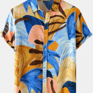 Holiday Mens Abstract Print Lapel Short Sleeve Shirt discountshub