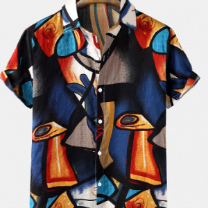 Mens Abstract Geo Printing Button Up Short Sleeve Shirts SKUH10390 discountshub