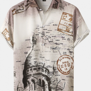 Mens Attractions All Over Print Lapel Vintage Short Sleeve Shirts discountshub