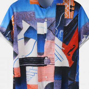 Mens Colorful Abstract Painting Print Street Short Sleeve Shirts discountshub