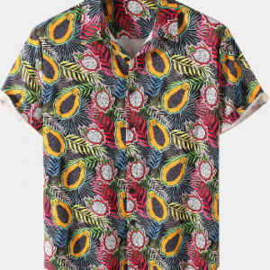 Mens Fruit & Leaf Print Short Sleeve Curved Hem Shirt discountshub