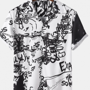 Mens Graffiti Revere Collar Short Sleeve White Shirt discountshub