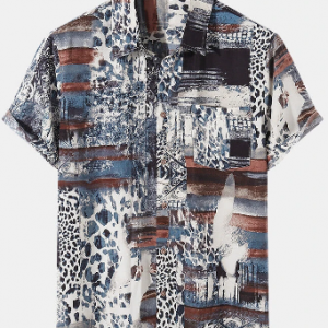 Mens Leopard Vintage Pattern Short Sleeve Shirt With Pocket discountshub