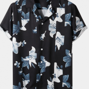 Mens Revere Collar Holiday Floral Print Short Sleeve Shirt discountshub