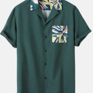 Mens Tropical Landscape Back Print Revere Collar Holiday Short Sleeve Shirts discountshub